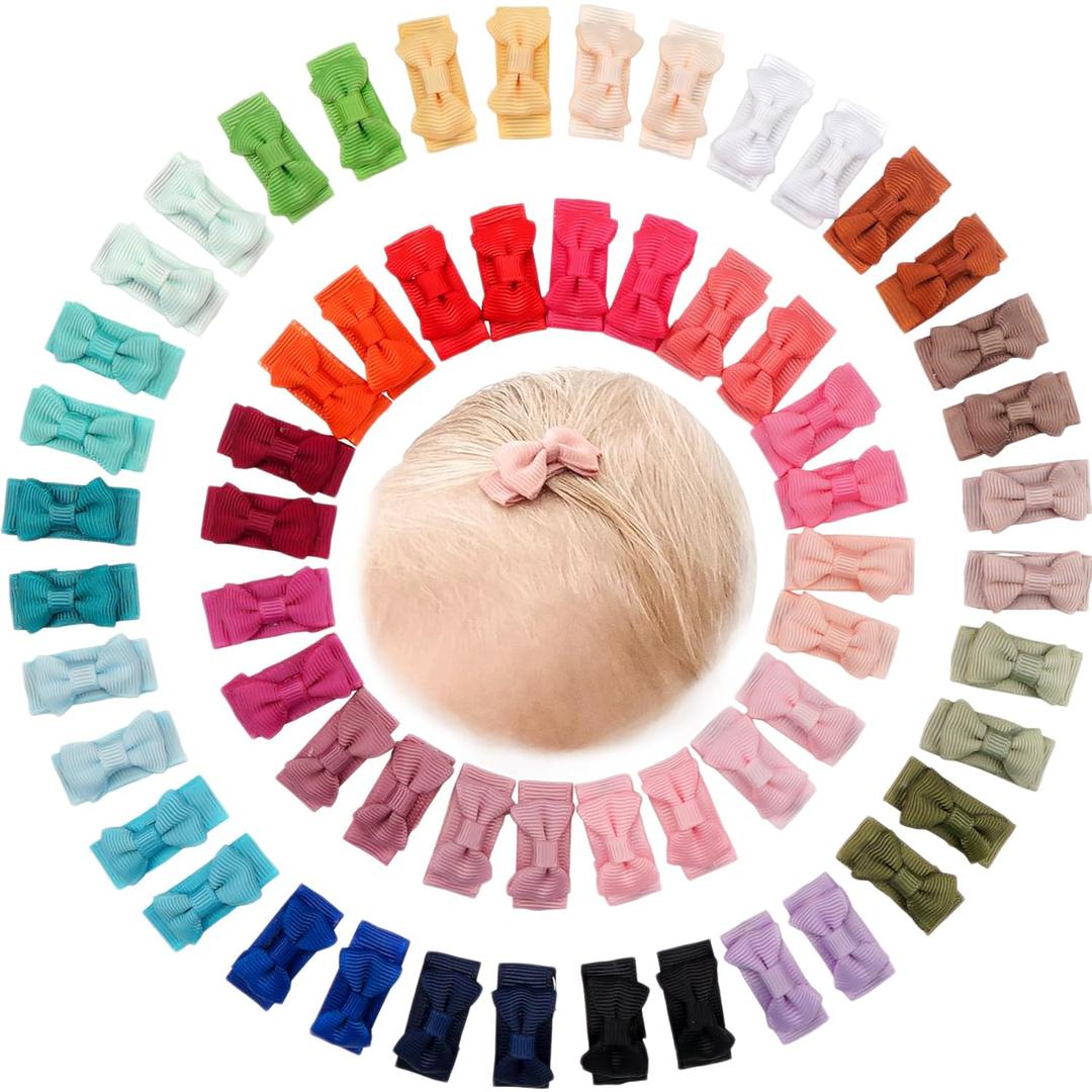 CLLOT 60Pcs Baby Hair Clips 1.2" Tiny Baby Bows Snap Hair Clips for Thin Hair Grosgrain Ribbon Hair Bows Clips for Baby Girls Toddlers Infant in Pairs