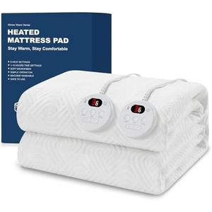 Easthome Heated Mattress Pad Queen Size - Embossed Electric Mattress Pad Cover Dual Control - 1-10 Hours Auto Shut Off with Deep Pocket White