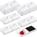 Gejoy 12 Pcs Dual Dipping Sauce Bowls Soy Sauce Dish Bowls Two Compartments Party Trays Divided Fondue Plates for Restaurant Kitchen Sushi Soy (White)