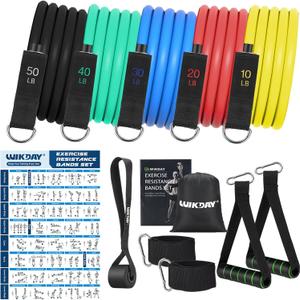 WIKDAY Exercise Resistance Bands with Handles for Working Out Workout Bands Set with Door Anchor for Physical Therapy, Yoga, Pilates