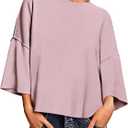 Saodimallsu Womens 3/4 Sleeve Sweaters Lightweight Crewneck Loose Pullover Casual Oversized Fall Knit Tops (XL)