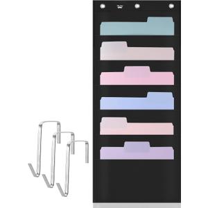 Mr. Pen- Hanging Wall File Organizer, 6 Pocket, Black, 3 Overdoor Hangers Included, Over the Door File Organizer, Wall Folder Organizer (1 Pack, 6 Pockets, Standard)