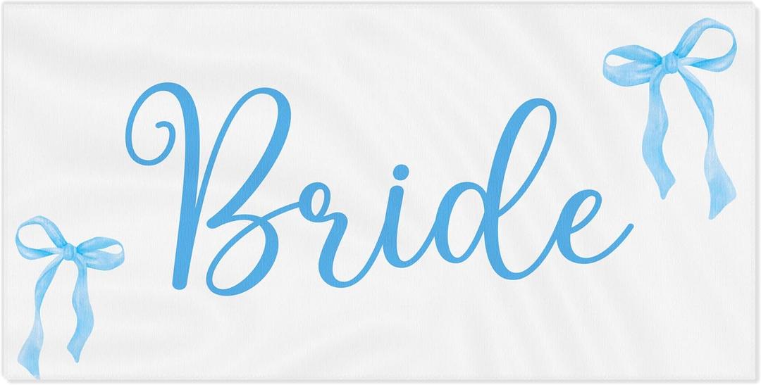 R HORSE Bride Beach Towel for Bachelorette Party Decorations, Cute Blue Bow Beach Towel for Bride to Be Bridal Shower Gift, 30 x 60 Inch Quick Dry Sand Free Blanket Honeymoon Engagement Supplies