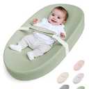 COMOMY Baby Changing Pad with Wipeable & Waterproof PU Cover, Contoured Diaper Changing Pad for Dresser with Non-Slip Safety Belt, Portable and Lightweight, Large Cushioned Foam, Green