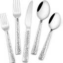 Hammered Silverware Set, 40-Piece Stainless Steel Square Flatware Set for 8, Food-Grade Tableware Cutlery Set, Utensil Sets for Home Restaurant, Mirror Finish, Dishwasher Safe