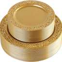 I00000 102 PCS Brown Gold Plastic Plates, Lace Design Disposable Plates, BPA Free Plates Includes: 51 Dinner Plates 10.25 Inch and 51 Salad/Dessert Plates 7.5Inch for Wedding and Party