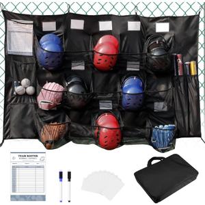 QBA Hanging Helmet Bag for Baseball Softball Team, Helmet Organizer for Dugout Fence Garage, Hold Up to 15 Players Helmets 4 Bats with Name Cards Roster Line Up, Black QBA Hanging Helmet Bag for Baseball Softball Team, Helmet Organizer for Dugout Fence Garage, Hold Up to 15 Players Helmets 4 Bats with Name Cards Roster Line Up, Black