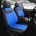 Leather Car Seat Covers Front Seats, 3D Foam Support Car Seat Covers, Universal fit for Trucks Vans SUVs Sedans Automotive Comfortable, Airbag Compatible (2PCS Front, Black + Blue)