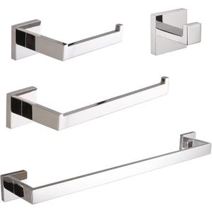 VELIMAX Premium Stainless Steel 4 Pieces Bathroom Hardware Accessories Set Wall Mounted Towel Bar Set, Polished, 24-Inch
