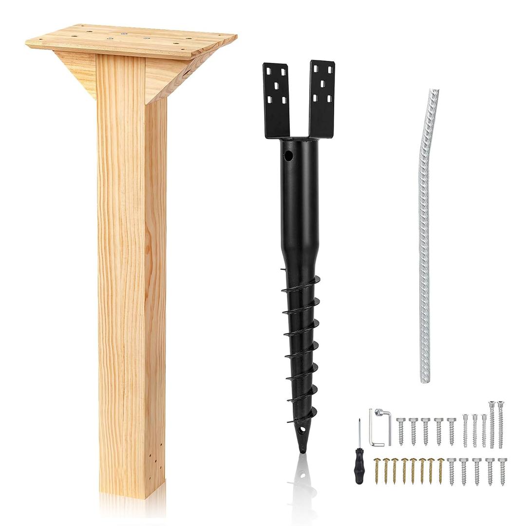 Little Library Mount Kit, Waterproof 4x4x31.5" Wood Post, Post Bracket, No-Dig Ground Anchor, Easy Installation for Outdoor Use, Ideal for Community Sharing, Support All Sizes of Little Libraries