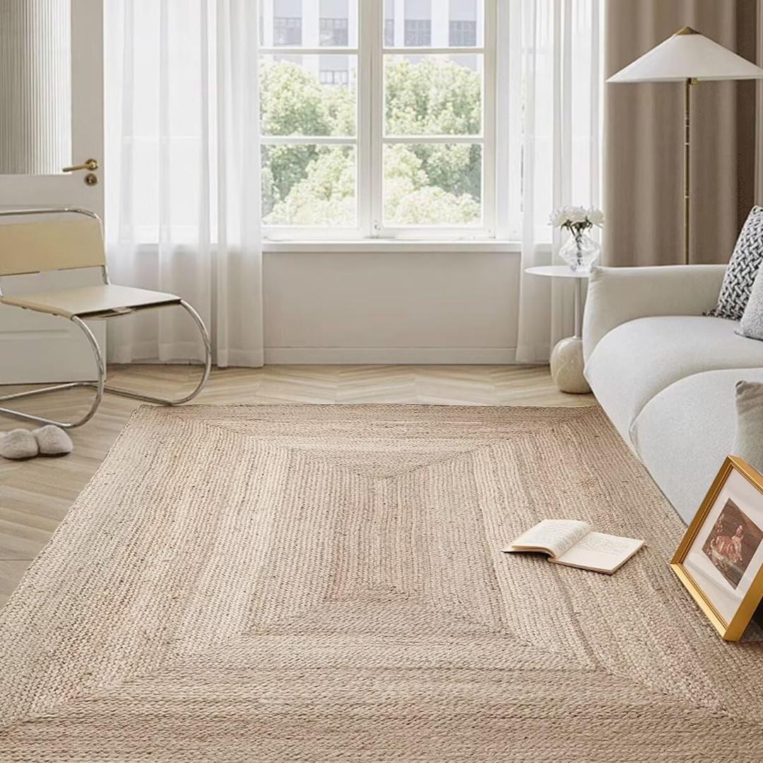 Shatex Area Rug 6x9 Feet, Large Handmade Flat Weave Jute Rug for Lving Room, Bedroom, Playroom, Reversible Boho Natural Rug, 100% Jute