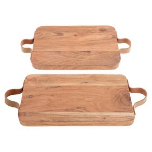 Karma, Acacia Wood Cutting Board with Handle, Barcelona Serve Boards with Leather Handles, Set of 2 - Wooden Charcuterie Board, One Size
