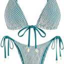ZAFUL Women Triangle String Two Piece Bikini Fishnet Mesh Tie Shell Decor Tanga 2 Piece Swimsuit, Smal