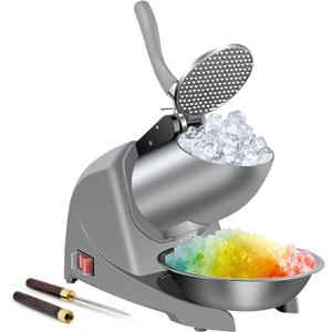 Snow Cone Machine 380w Shaved Ice Machine 3 Blades Ice Shaver 280lbs/hr Electric Ice Crusher Prevent Splash Snow Cone Maker for Home and Commercial with Ice Pick