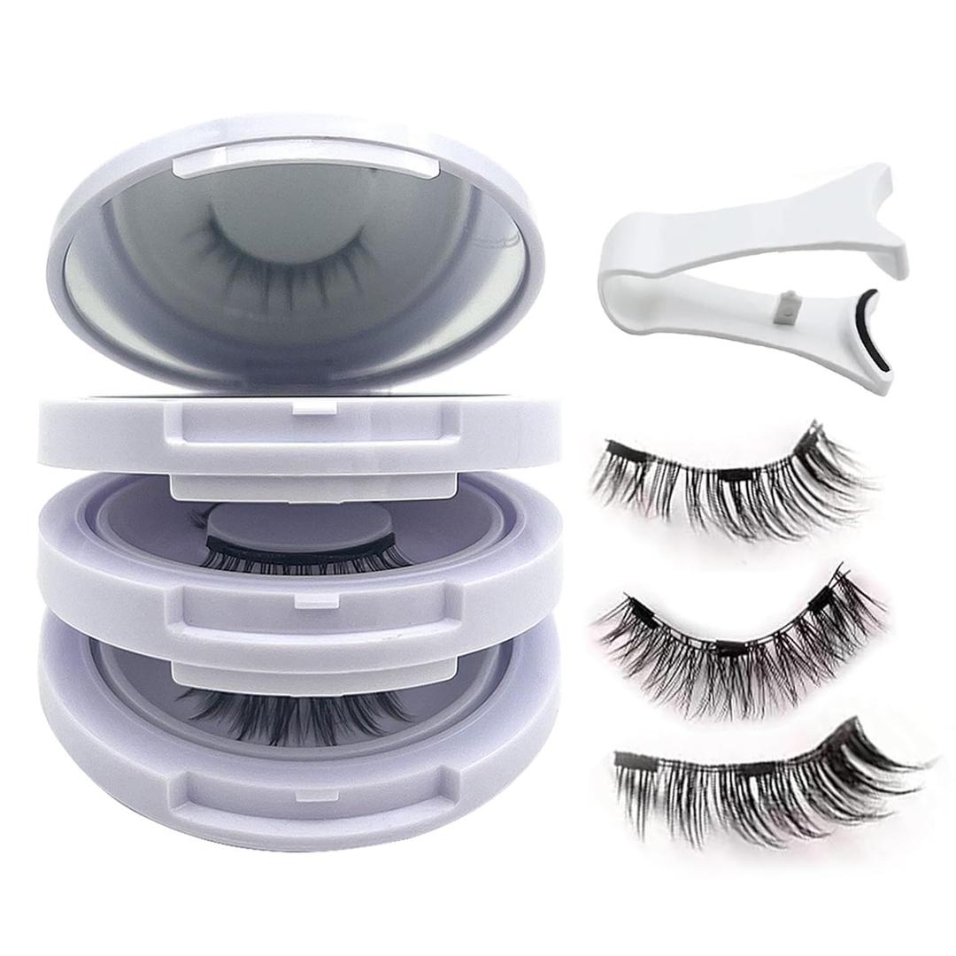Magnetic Eyelashes with Applicator,Reusable Magnetic Eyelashes Natural Look,Easy to Wear Reusable Soft Lashes kit No Glue Needed(Natural+Fuller+Simple)