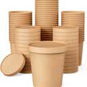 50pack 16oz Paper Soup Containers with Lids, Disposable Kraft Paper Food Cups, Ice Cream Cups, Food Storage with Lids, Microwavable and freezer safe, Suitable for Christmas Thanksgiving (Brown)