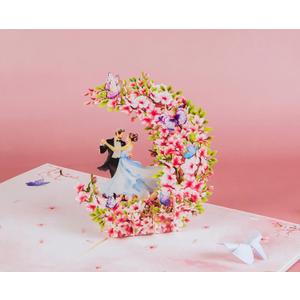 2 x Couple Dancing in the Moon Pop Up Anniversary Cards, 6x8in Wedding Anniversary Card, Valentines Day Card, 3D Romantic Gifts for Her, Him, Husband, Wife, Mom, Dad (Dancing in the Moon).