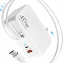 Retractable USB C Charger Wall Plug with 35.5in/90cm Type C Cables Cords,40W Fast Charging Foldable Block Multi Charger for All Devices for iPhone 17/16/15/14/13/12,iPad,Galaxy,Pixel