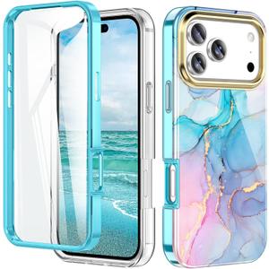 Cute Marble Case for iPhone 17 Pro Max 6.9 inch Built with Screen Protector, Lightweight and Stylish Full Body Shockproof Protective Rugged TPU Case for Women/Girls-Blue Marble (A01)