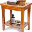 16" Compact Teak Shower Bench with Shelf, Premium Teak Shower Stool, Durable Waterproof Seat for Inside Shower, Solid Teak Wood Bench for Bathroom, Indoor & Outdoor Use