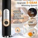 Milk Frother Handheld, Rechargeable Coffee Frother Wand with 2 Stainless Whisks 3 Speeds, Drink Mixer, Electric Foam Maker, Hand Mixer for Lattes, Cappuccino, Matcha, Egg, Black