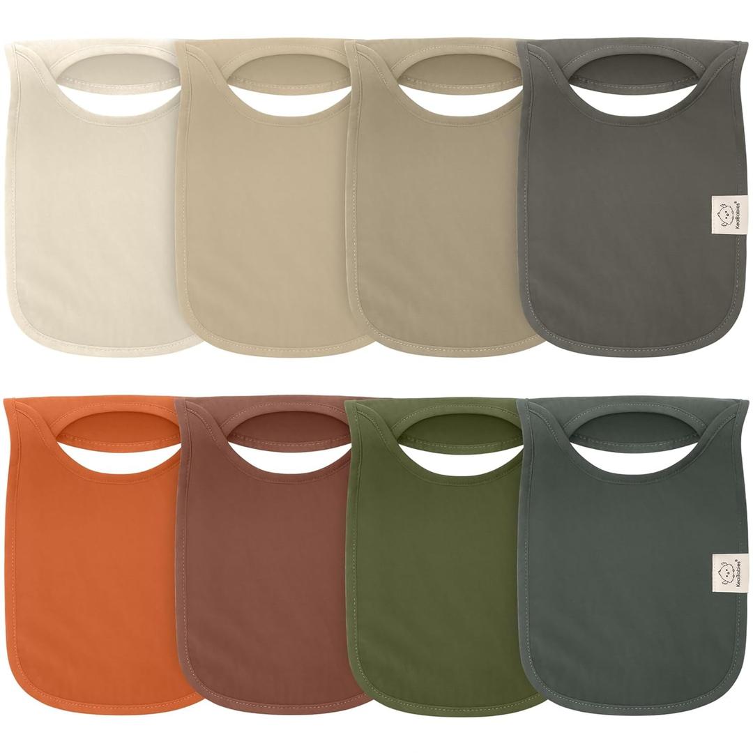 KeaBabies 8-Pack Bibs for Baby Girl, Boy - Pullover Large Baby Bibs for Drooling and Teething Infant, Newborn, Soft & Absorbent Organic Cotton, Long Torso Coverage Keep Toddler Clean & Dry (Brick)