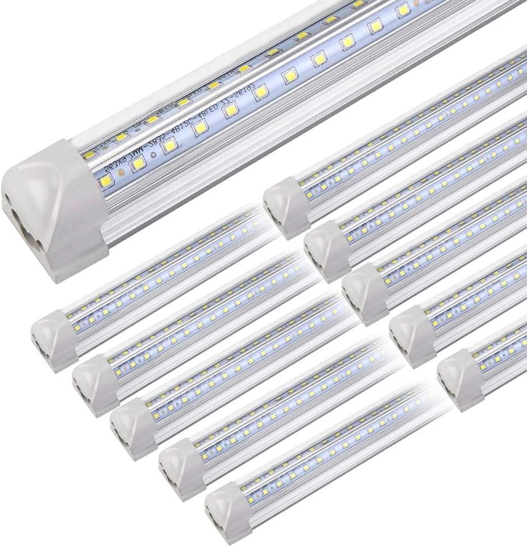 10Pack 4FT LED Shop Light - 50W 8000LM 6500K Linkable Clear Cover T8 LED Tube Light for Workshop, Warehouse, Basement - Plug and Play