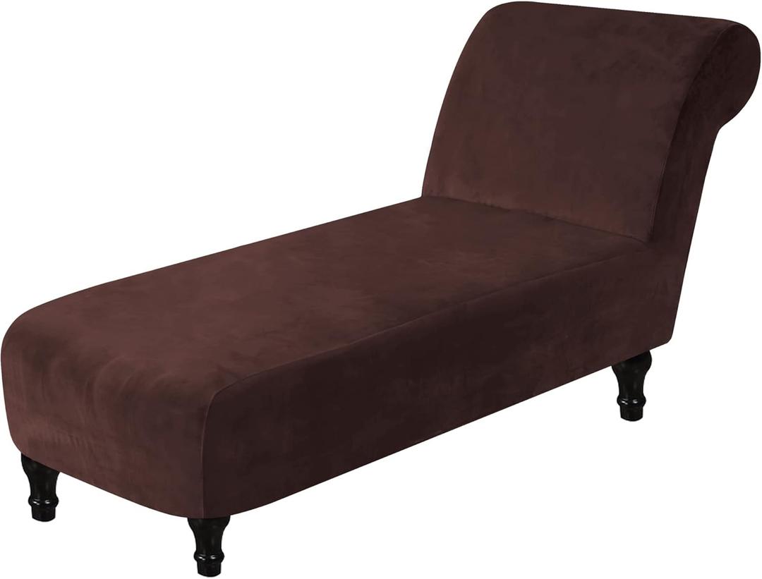 Luxury Velvet Chaise Lounge Slipcover  High-Stretch, Machine Washable Cover for Armless Chaises  Indoor Chaise Cover for Living Room, Sofa, Bedroom (Brown)