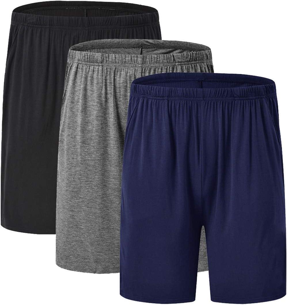 JINSHI Mens Sleeping Stretch Boxer Shorts Ultra-Soft Modal Lounge Pajama Bottoms with Pockets (Medium, 01,black/Deep Gray/Navy)
