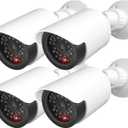 WALI Dummy Fake Simulated Surveillance Security CCTV Dome Camera Indoor Outdoor with One LED Light, Warning Security Alert Sticker Decal (TC-W4), 4 Packs, White