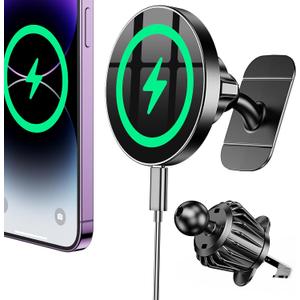 Coolpow for Magsafe Car Mount Charger100% Stable 15W Magsafe Car Charger Magnetic Phone Holders for Your Car Accessories for Women Men Gifts for Mothers Day Wireless Car Charger for iPhone 17 16 15