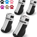 QUMY Dog Shoes for Small Dogs, Puppy Dog Boots & Paw Protector for Winter Snow Day, Summer Hot Pavement, Waterproof in Rain Weather, Ourdoor Hiking, Indoor Hardfloors Skid-resistant Sole Purple Size 1