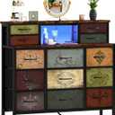 Dresser for Bedroom with 13 Drawers 2 Open Shelves, Fabric Storage Dresser, Chest of Drawers, Pattern Organizer for Closet, Bedside, Living Room, Entryway, Hallway