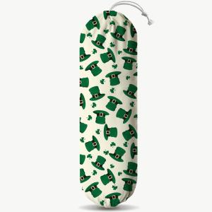 Plastic Bag Holder, Wall Mount Grocery Sack Organizer Dispenser, Washable Cotton-Linen Storage with Hanging Loop, St. Patricks Day Irish Hat & Clover Design for Kitchen Pantry Decor