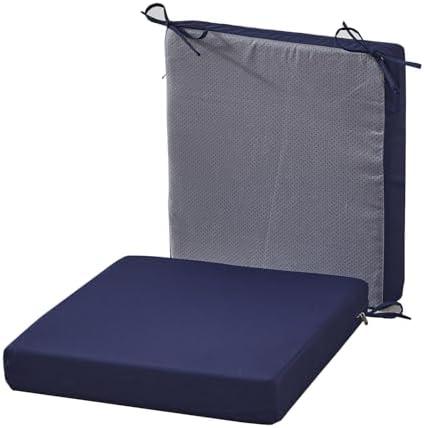 20 x 18 Inch Outdoor Chair Cushions for Patio Furniture UV Resistant Non Slip Waterproof Replacement Patio Seat Cushion with Ties Set of 2, Navy Blue