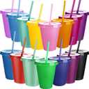 Sieral Cups with Straws and Lids Kids Tumbler with Straw Reusable Water Bottle Iced Coffee Travel Mug Adults Plastic Cups for Parties 16 oz(Cute Colors,15 Pack)