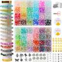 REVKI 1300PCS 8mm Mixed Crackle Glass Beads for Bracelets Making with Accessories, 48 Colors Crystal Glass Beads Jewelry Making Kit, Round Beads for DIY Bracelet Crafts