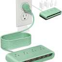 POANES 10 in 1 Flat Plug Power Strip with USB C, PD20W Fast Charging Station with 4 Outlets and 6 USB Port（3 Type C+3 USB A, 5ft Extension Cord, Non Surge Protector for Travel (Green)