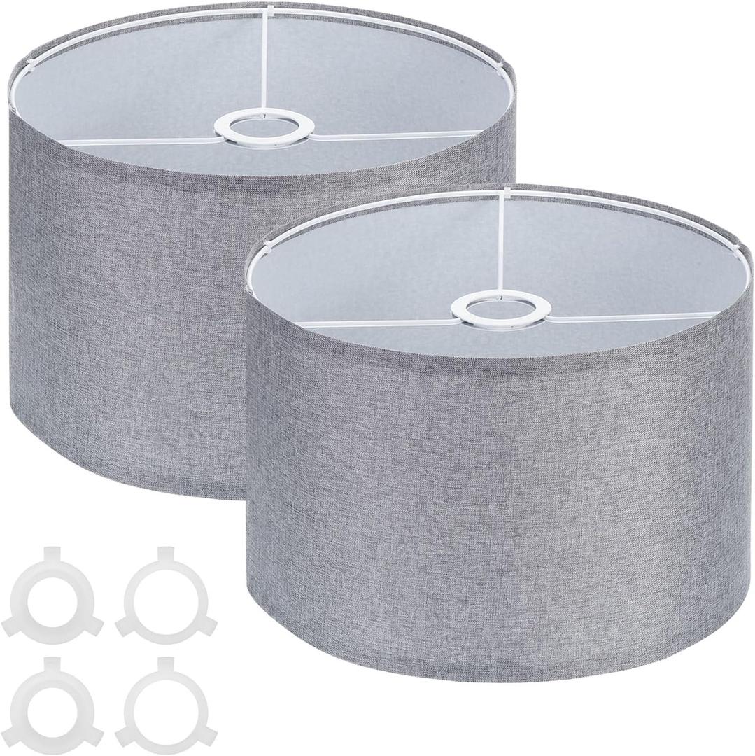 PATIKIL Drum Lamp Shades for Table Lamps 12"x12"x8" Linen Lampshade Set of 2 Easy Assembly Lamp Shade with E27 to E26/E14 Adapters for Floor Lamps Bedside Lamps, Gray (1.65" Spider)