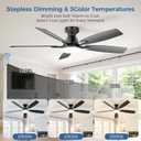 52 Inch Ceiling Fans with Lights, Remote & APP Control, Quiet DC Motor, Dimmable 3CCT LED Light, 6 Speeds, Reversible Low Profile Flush Mount Ceiling Fan for Bedroom Living Room Patio, Black