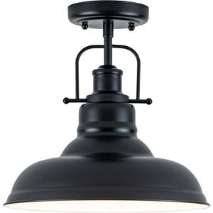 Famrhouse Ceiling Light, Semi Flush Mount Light Fixture with Metal Dome Shade, Balck Ceiling Light for Hallway, Entryway,Kitchen