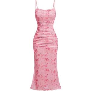 GORGLITTER Women's Floral Spring Summer Wedding Guest Dress Bridal Shower Cocktail Tea Party Beach Midi Sun Dress 2026 (Medium)