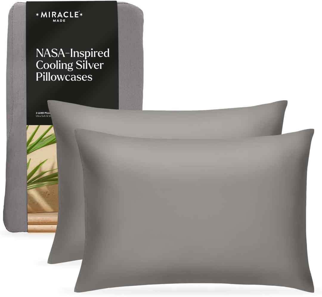 Miracle Made Luxe Soft Cooling Pillowcase, 2-Piece Silver-Infused Cotton Fabric, Cool and Breathable Case for Sensitive Skin, King/Cali King Size Covers, Stone