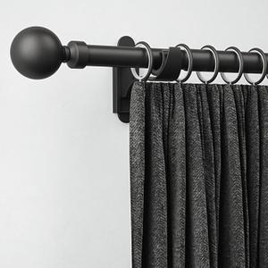 ROTHLEY Black Curtain Rods for Windows 28 to 48 Inch Extendable Curtain Pole 1 Inch Diameter Small Curtain Rod Metal Heavy Duty Drapery Rod With Klick Fit Brackets-Orb Finial (Orb Finial - Matt Black)