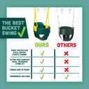 Premium High Back Full Bucket Toddler Swing Seat with Finger Grip, Plastic Coated Chains and Carabiners for Easy Install - Green - Squirrel Products