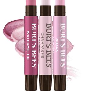 Burt's Bees Easter Basket Stuffers, Lip Shimmer Pink Collection, Tinted Lip Balm, Moisturizing for All Day Hydration with Natural Glowy Finish & Buildable Color, Value Pack, 3 Tubes x 0.09 Oz