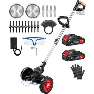 Saker 24V Cordless Weed Wacker, Electric Grass Trimmer Weed Eater with 2 Batteries, 3-in-1 Lightweight Brush Cutter/Lawn Mower/Edger with Wheels & 3 Types of Blades for Lawn, Garden & Yard Care(Black)