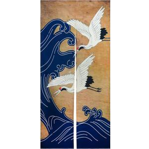 LIGICKY Retro Japanese Noren Doorway Curtain Linen White Crane Blue Wave Printed Asian Window Treatment Hanging Door Tapestry for Sushi Kitchen Home Decoration 33.5" Width x 70.9" Long