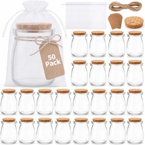 50 Set 6.8 oz Party Favor Glass Jars with Cork Lid Candy Containers