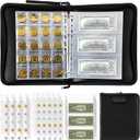 Coin Collection Album for Collectors with Lock, 400 Pockets Fireproof Coin Holder Book & 36 Paper Currency Binder Sleeves, Coins Storage Collecting Organizer for Pennies,Bill,Tokens,Badges